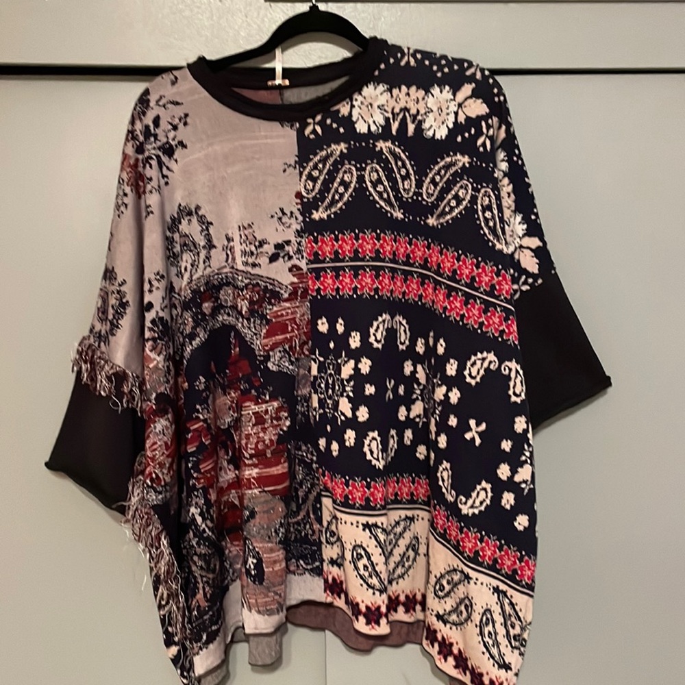 Free People funky top with cool patchwork soft material. Almost like a poncho!